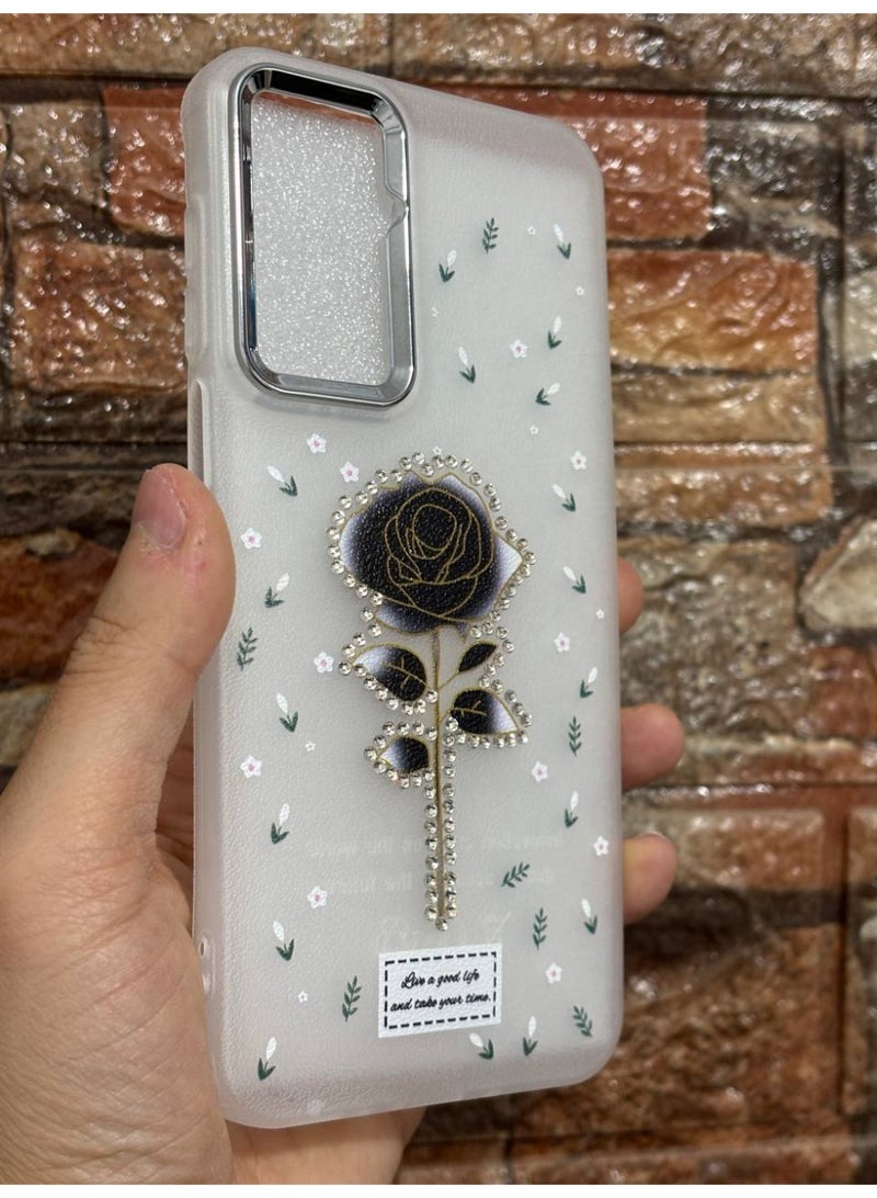 A back case with a rose and written on it advice compatible with a phone Samsung A17 - Image 1